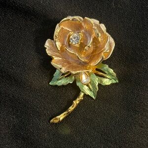 Graziano Gold and Green 1997 Rose Brooch